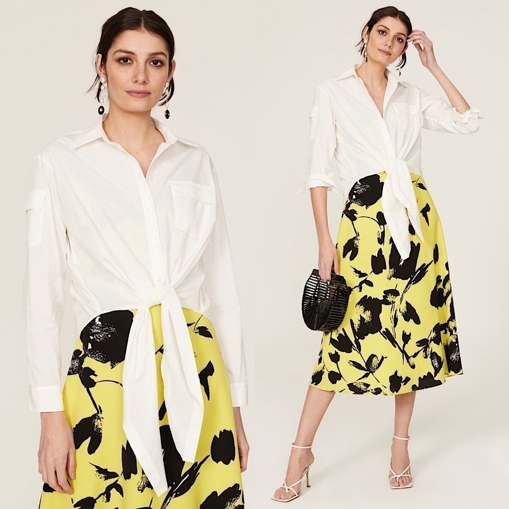 OSMAN YOUSEFZADA Tie Front Cargo Long Sleeve Cotton Button Down Cropped Blouse M
